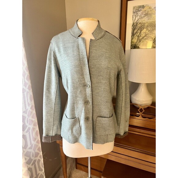 EILEEN FISHER Merino Wool Double-Knit Jacket, Blue/Gray Blazer, Medium, Pockets - Picture 6 of 6